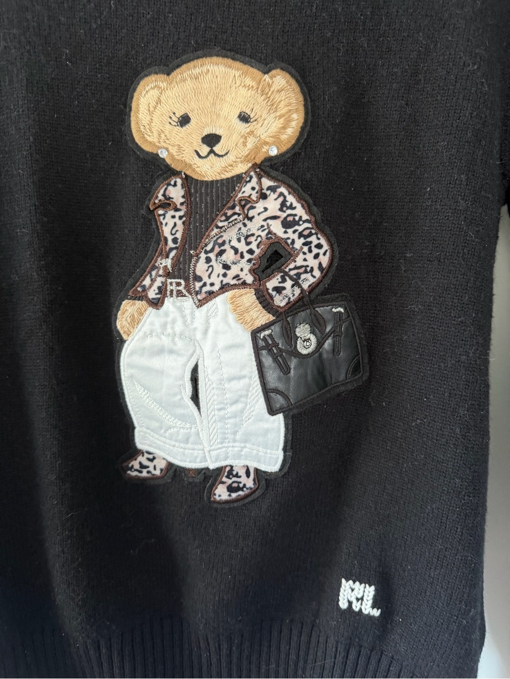 Ralph Lauren Black Teddy Bear Crewneck Sweater - Picture 2 of 5